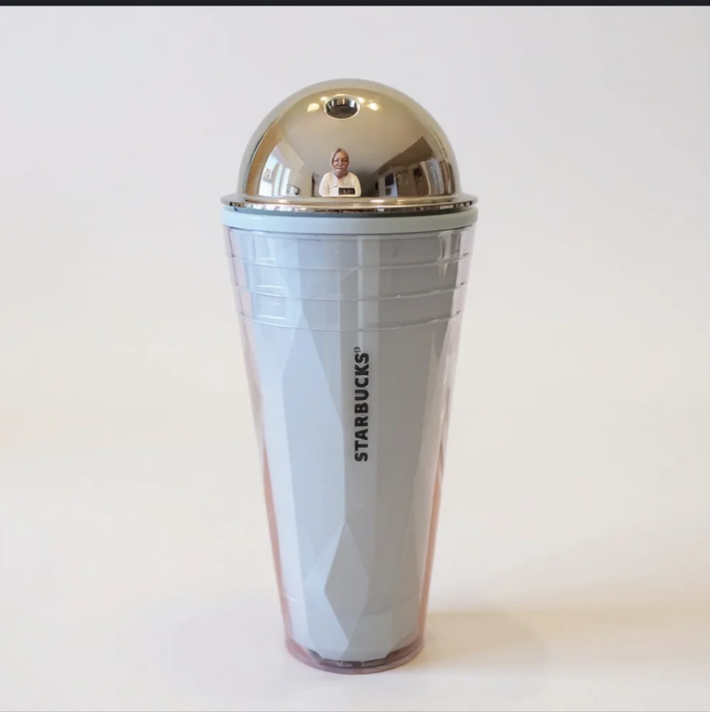 Starbucks 24oz Chiseled Silver Domed Light Blue Cold Cup Tumbler